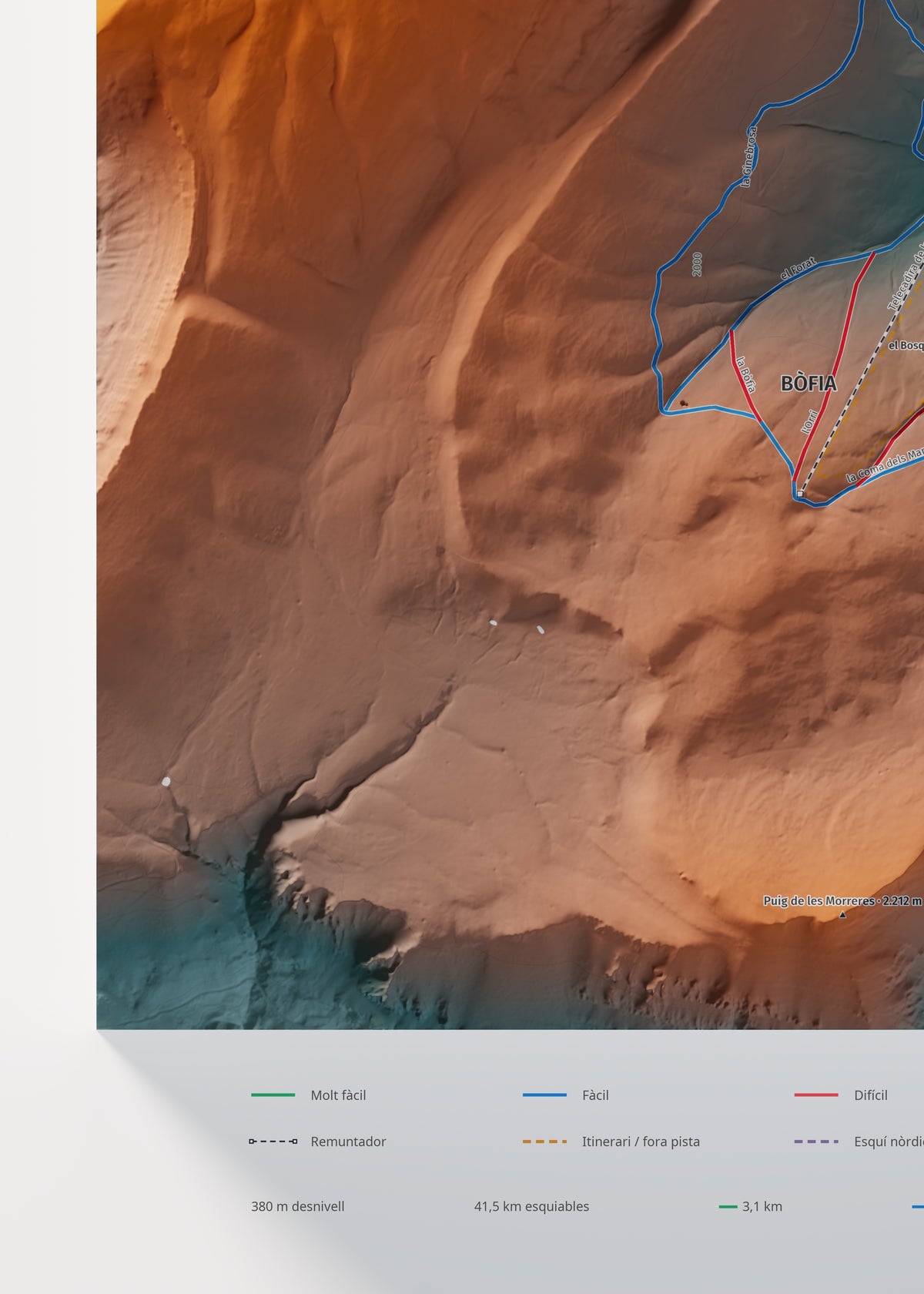 Mapa de pistes de Port del Comte · Contrastat · 50 × 70 cm. Detall del quadrant inferior esquerre.