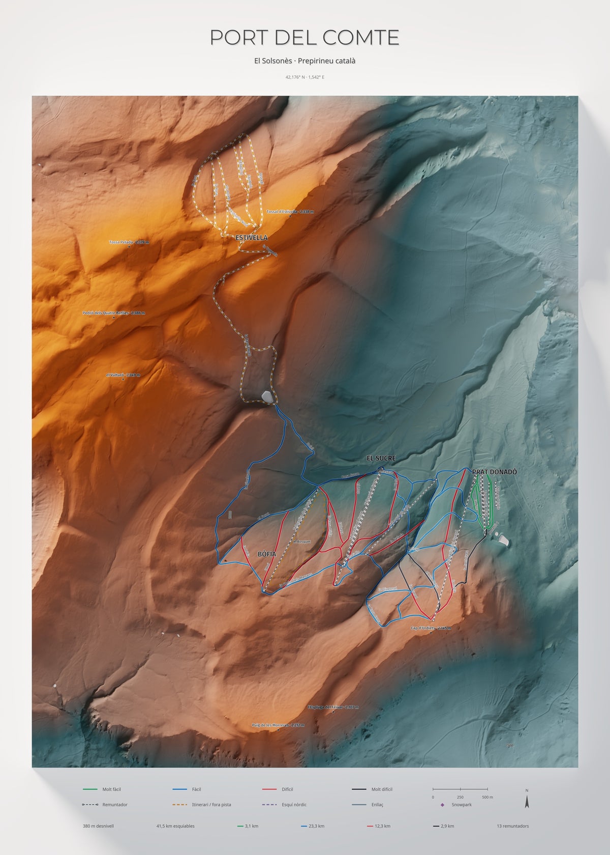 Mapa de pistes de Port del Comte · Contrastat · 50 × 70 cm. Làmina sencera.