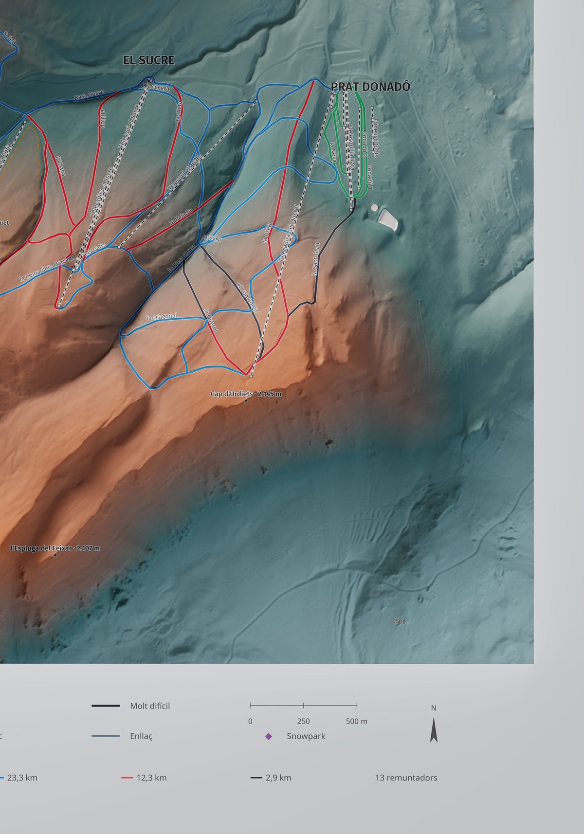Mapa de pistes de Port del Comte · Contrastat · 70 × 100 cm. Detall del quadrant inferior dret.