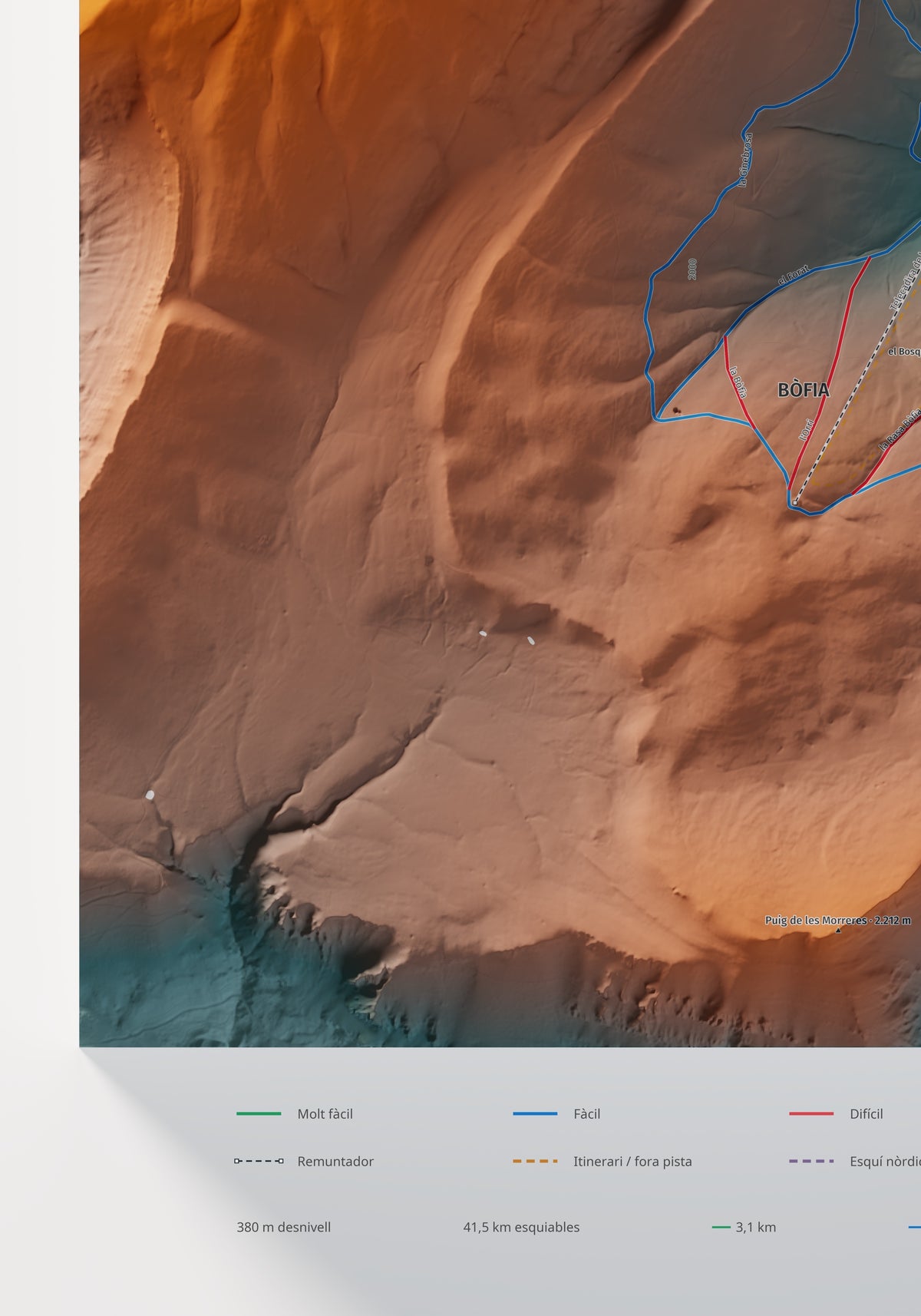 Mapa de pistes de Port del Comte · Contrastat · 70 × 100 cm. Detall del quadrant inferior esquerre.