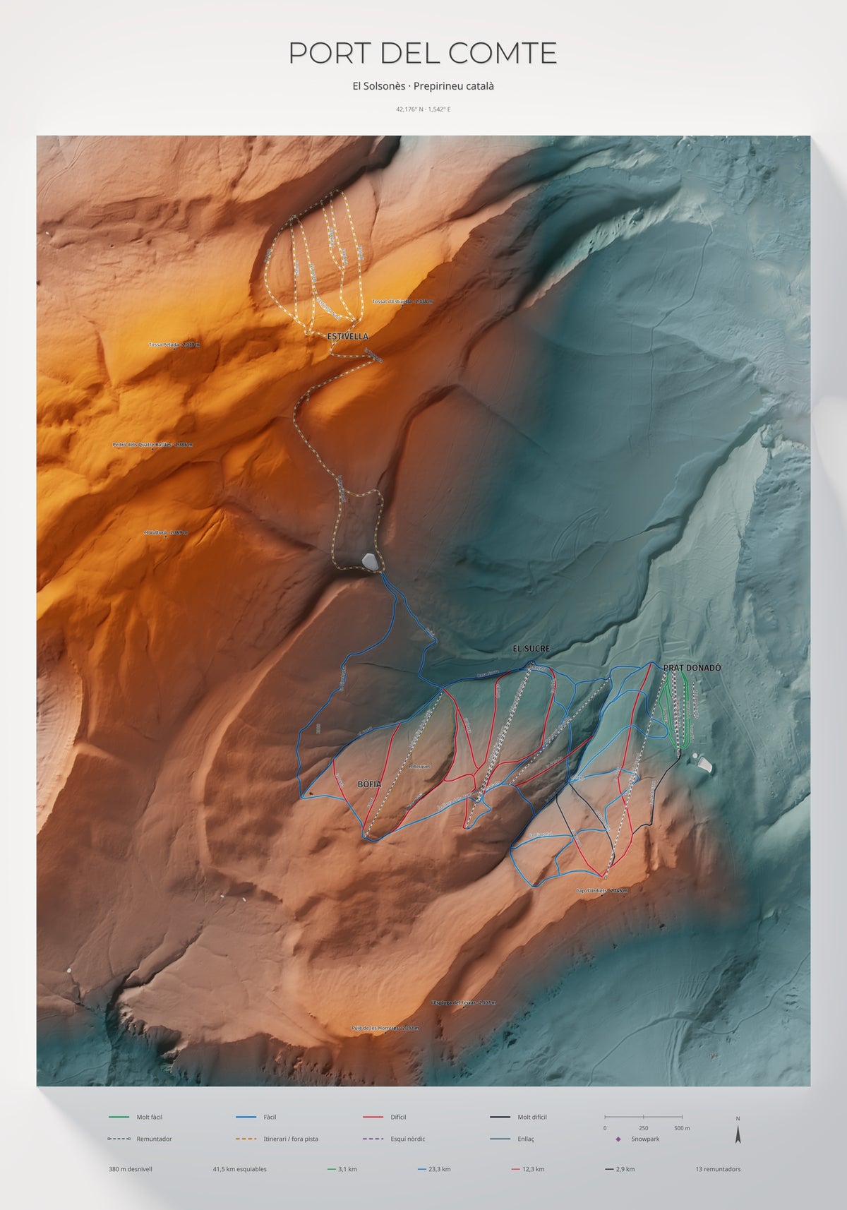 Mapa de pistes de Port del Comte · Contrastat · 70 × 100 cm. Làmina sencera.
