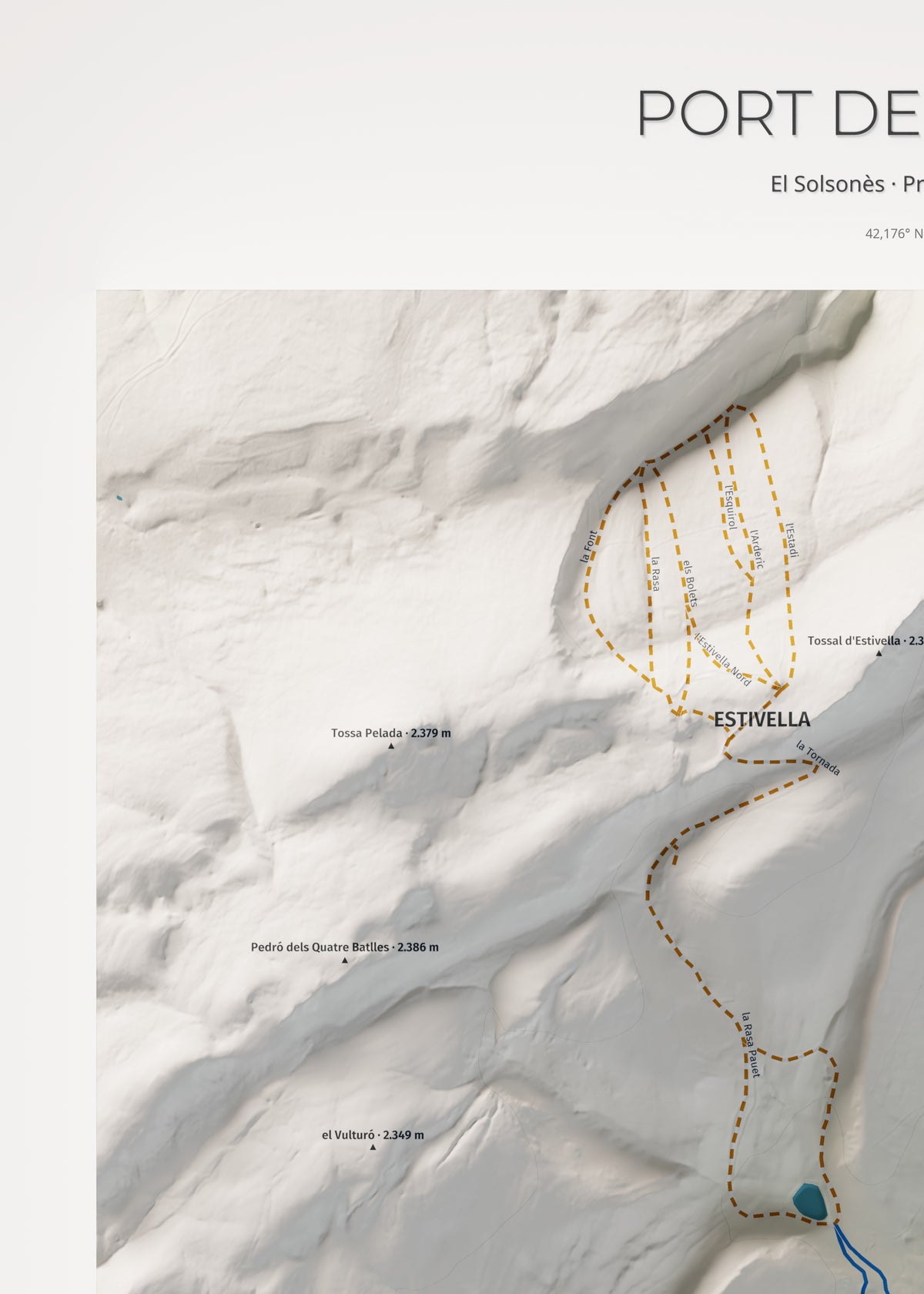 Mapa de pistes de Port del Comte · Cartogràfic · 50 × 70 cm. Detall del quadrant superior esquerre.