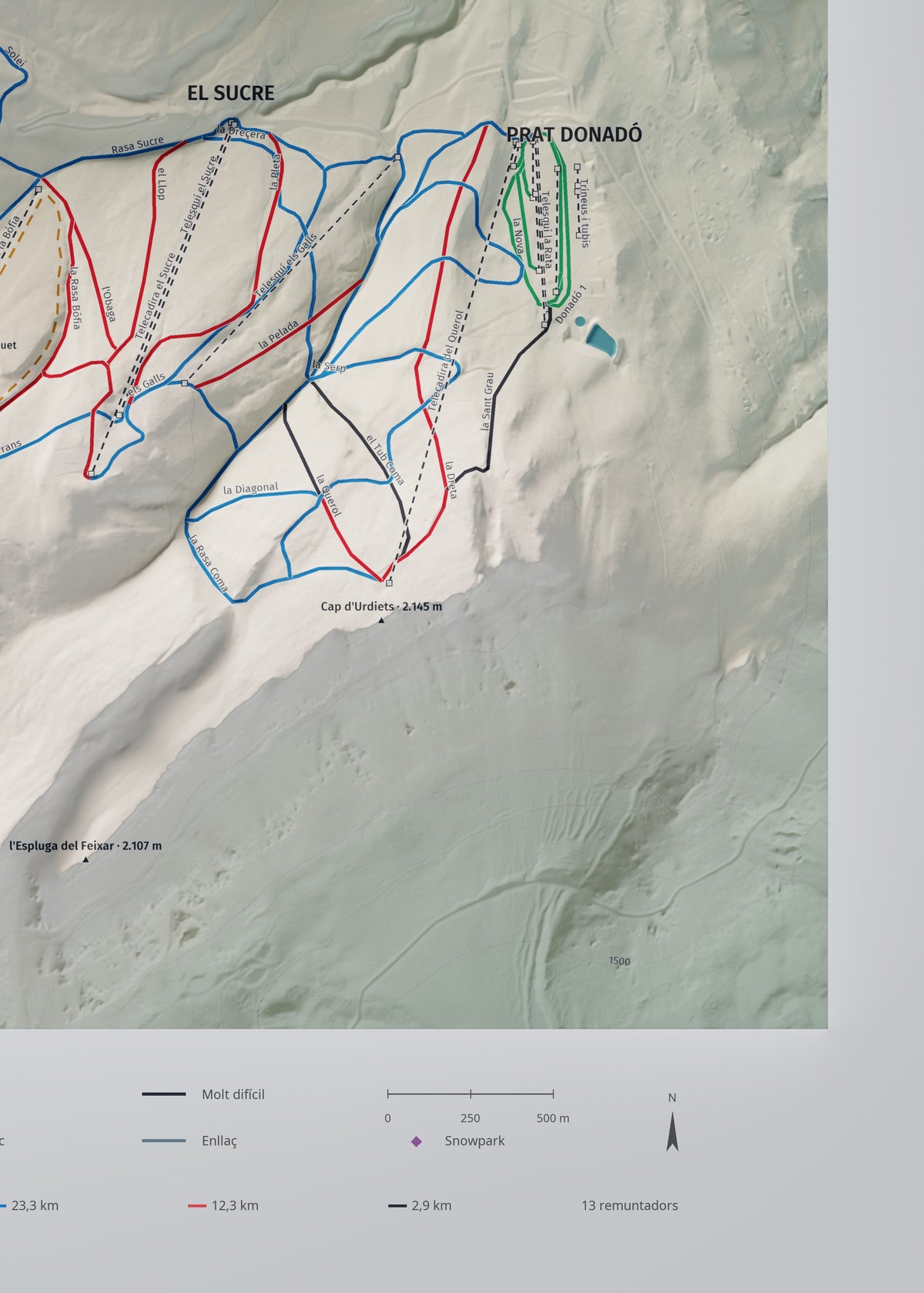 Mapa de pistes de Port del Comte · Cartogràfic · 50 × 70 cm. Detall del quadrant inferior dret.
