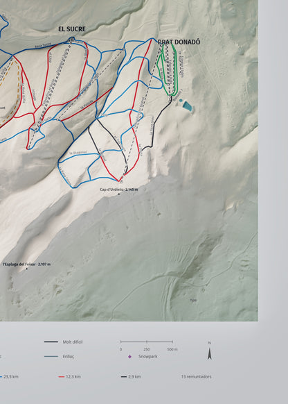 Mapa de pistes de Port del Comte · Cartogràfic · 50 × 70 cm. Detall del quadrant inferior dret.