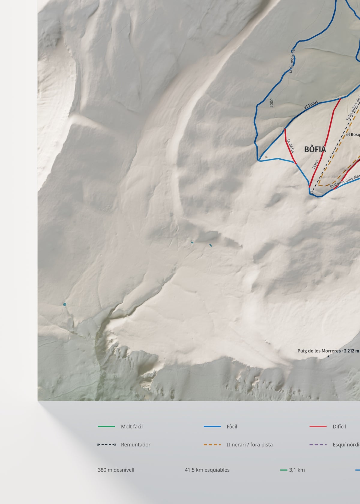 Mapa de pistes de Port del Comte · Cartogràfic · 50 × 70 cm. Detall del quadrant inferior esquerre.