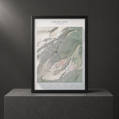 Mapa de pistes de Port del Comte · Cartogràfic · 50 × 70 cm. Làmina emmarcada en negre sobre un pedestal.