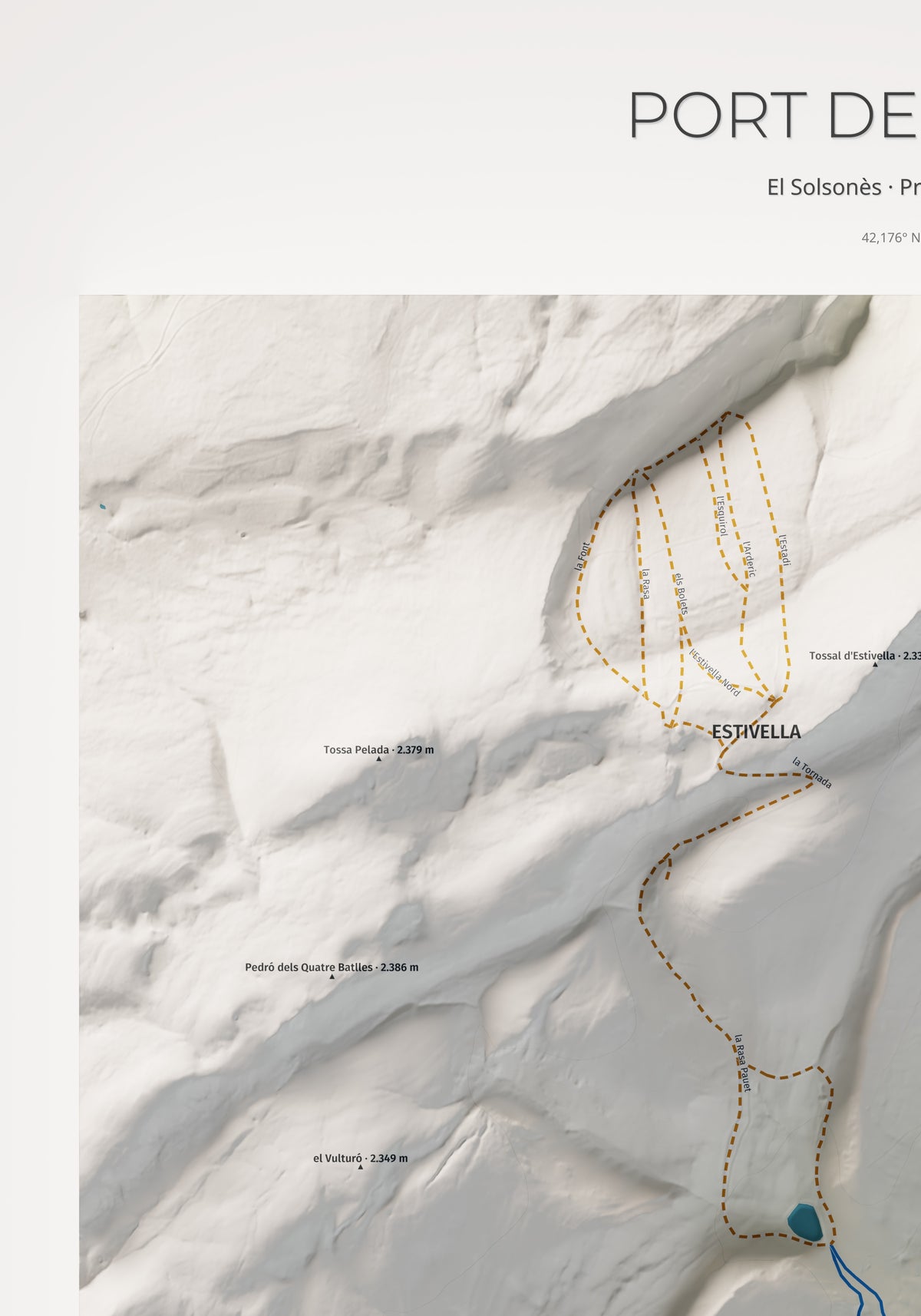 Mapa de pistes de Port del Comte · Cartogràfic · 70 × 100 cm. Detall del quadrant superior esquerre.