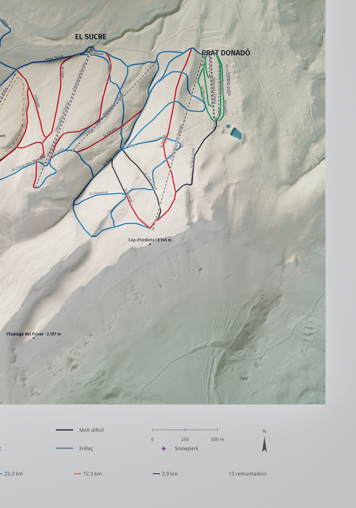 Mapa de pistes de Port del Comte · Cartogràfic · 70 × 100 cm. Detall del quadrant inferior dret.