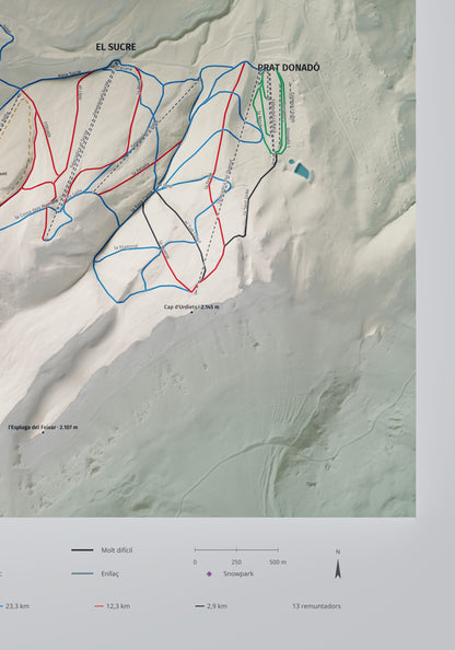 Mapa de pistes de Port del Comte · Cartogràfic · 70 × 100 cm. Detall del quadrant inferior dret.