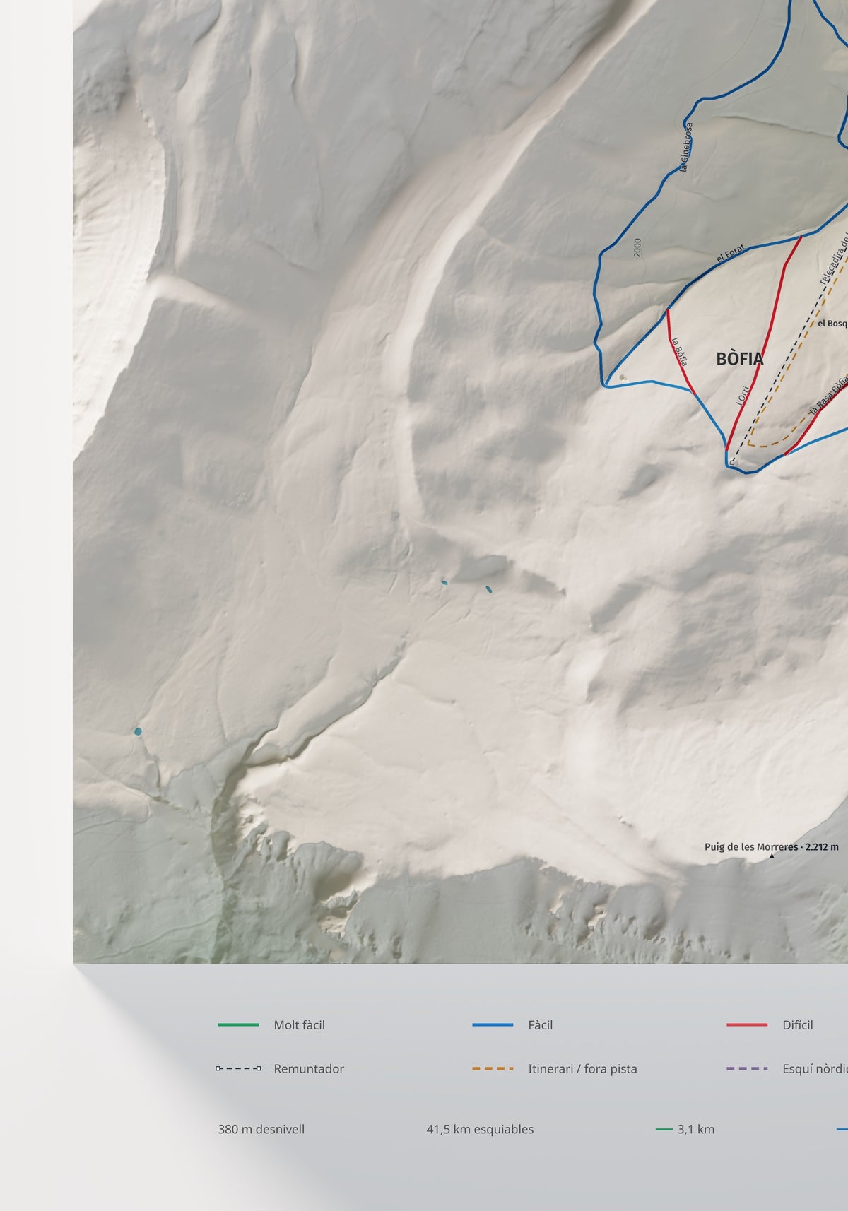 Mapa de pistes de Port del Comte · Cartogràfic · 70 × 100 cm. Detall del quadrant inferior esquerre.