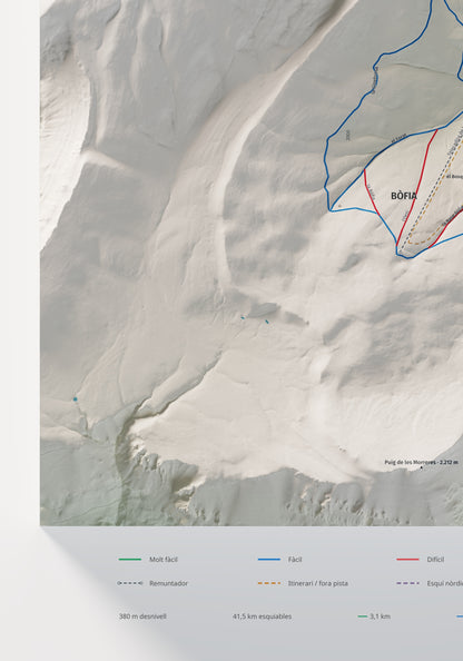 Mapa de pistes de Port del Comte · Cartogràfic · 70 × 100 cm. Detall del quadrant inferior esquerre.