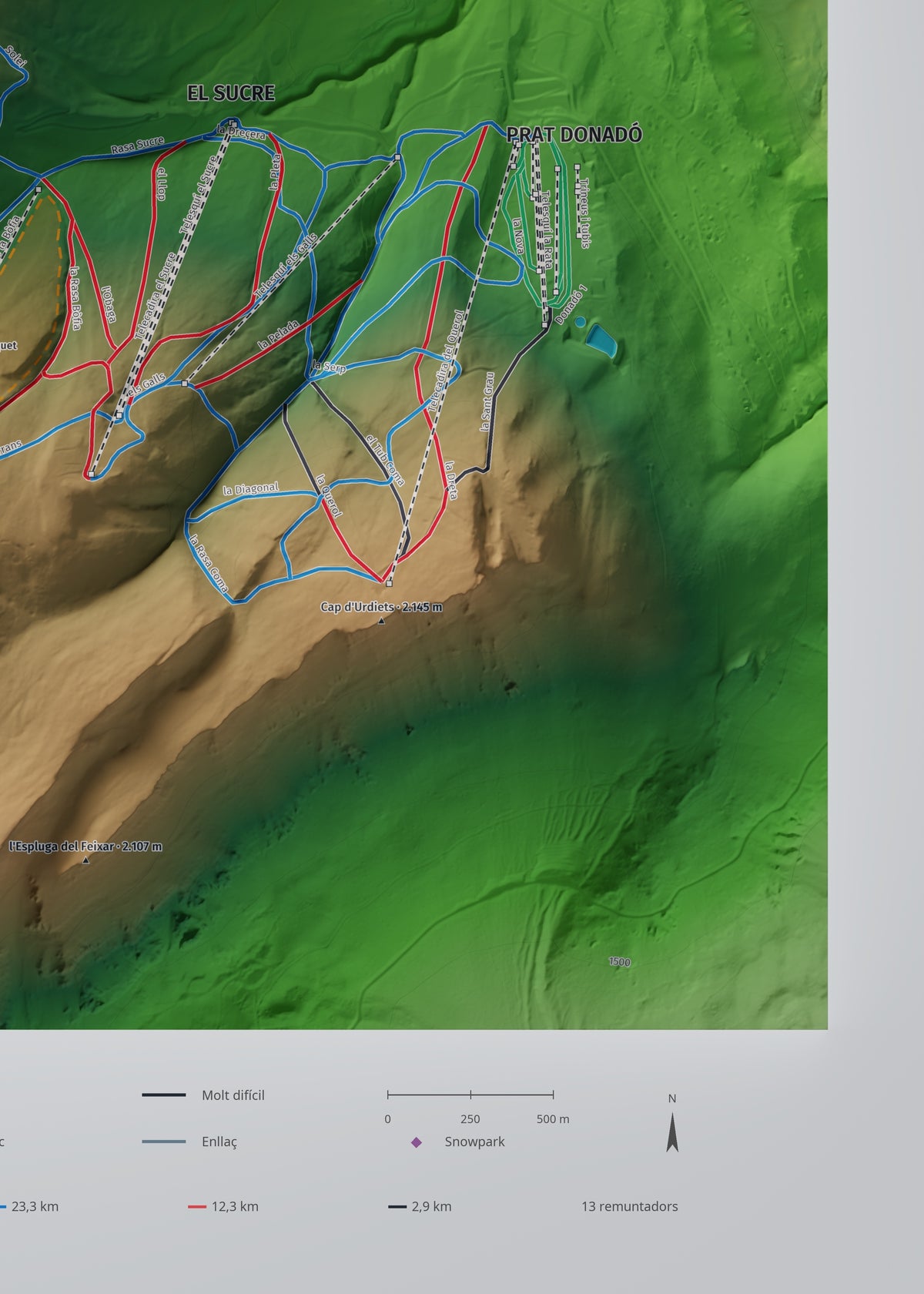 Mapa de pistes de Port del Comte · Clàssic · 50 × 70 cm. Detall del quadrant inferior dret.
