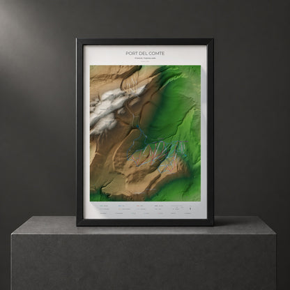 Mapa de pistes de Port del Comte · Clàssic · 50 × 70 cm. Làmina emmarcada en negre sobre un pedestal.
