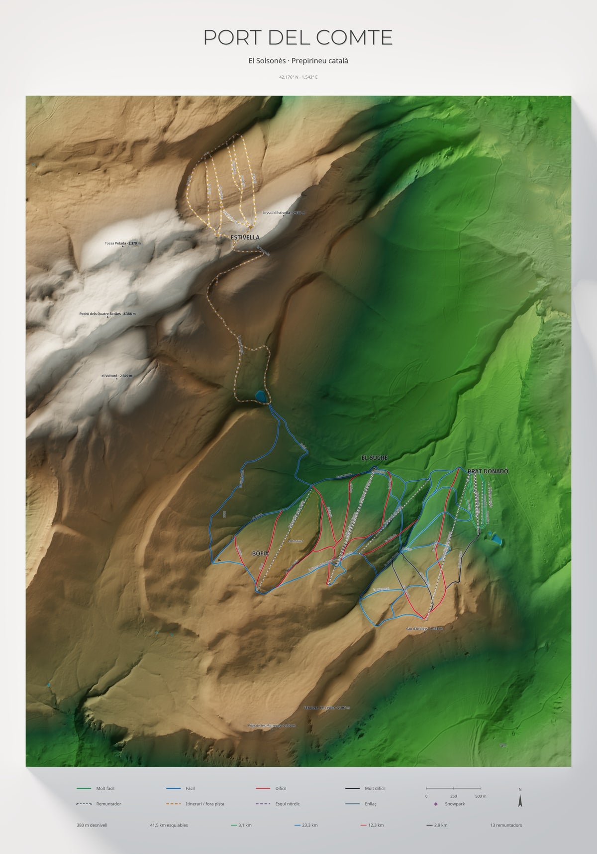 Mapa de pistes de Port del Comte · Clàssic · 70 × 100 cm. Làmina sencera.
