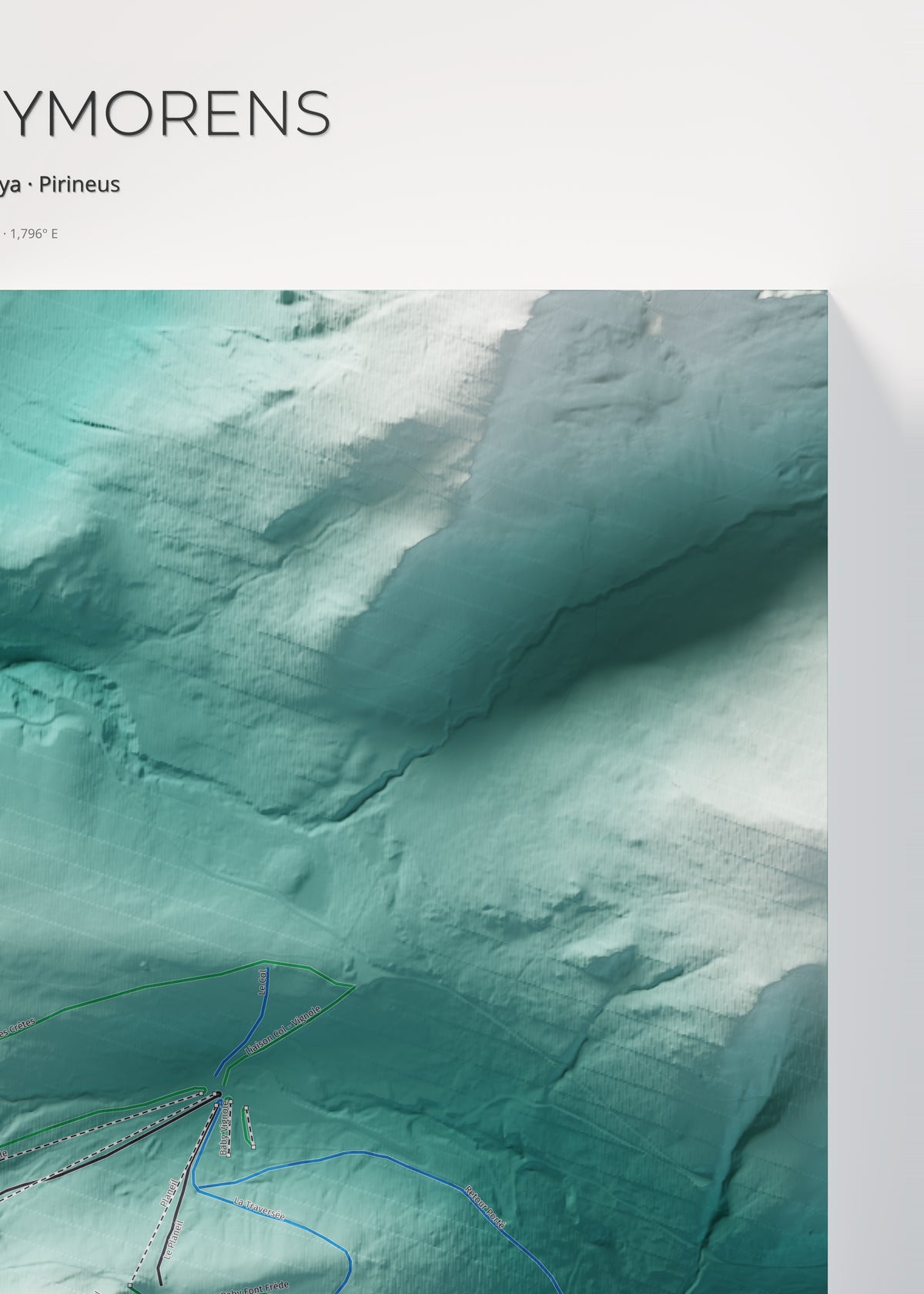 Mapa de pistas de Porté-Puymorens · Alpina · 50 × 70 cm. Detalle del cuadrante superior derecho.