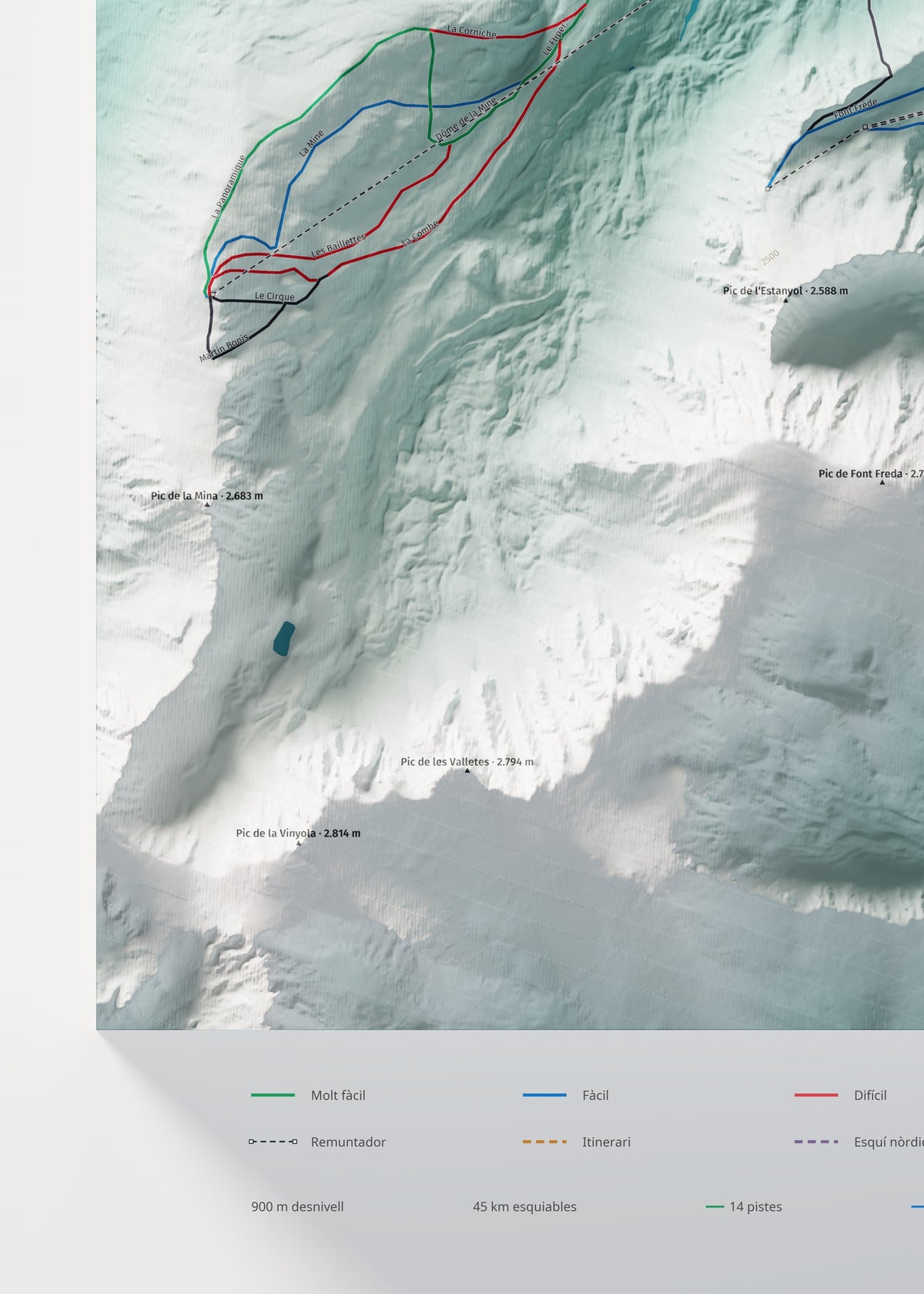 Mapa de pistas de Porté-Puymorens · Alpina · 50 × 70 cm. Detalle del cuadrante inferior izquierdo.