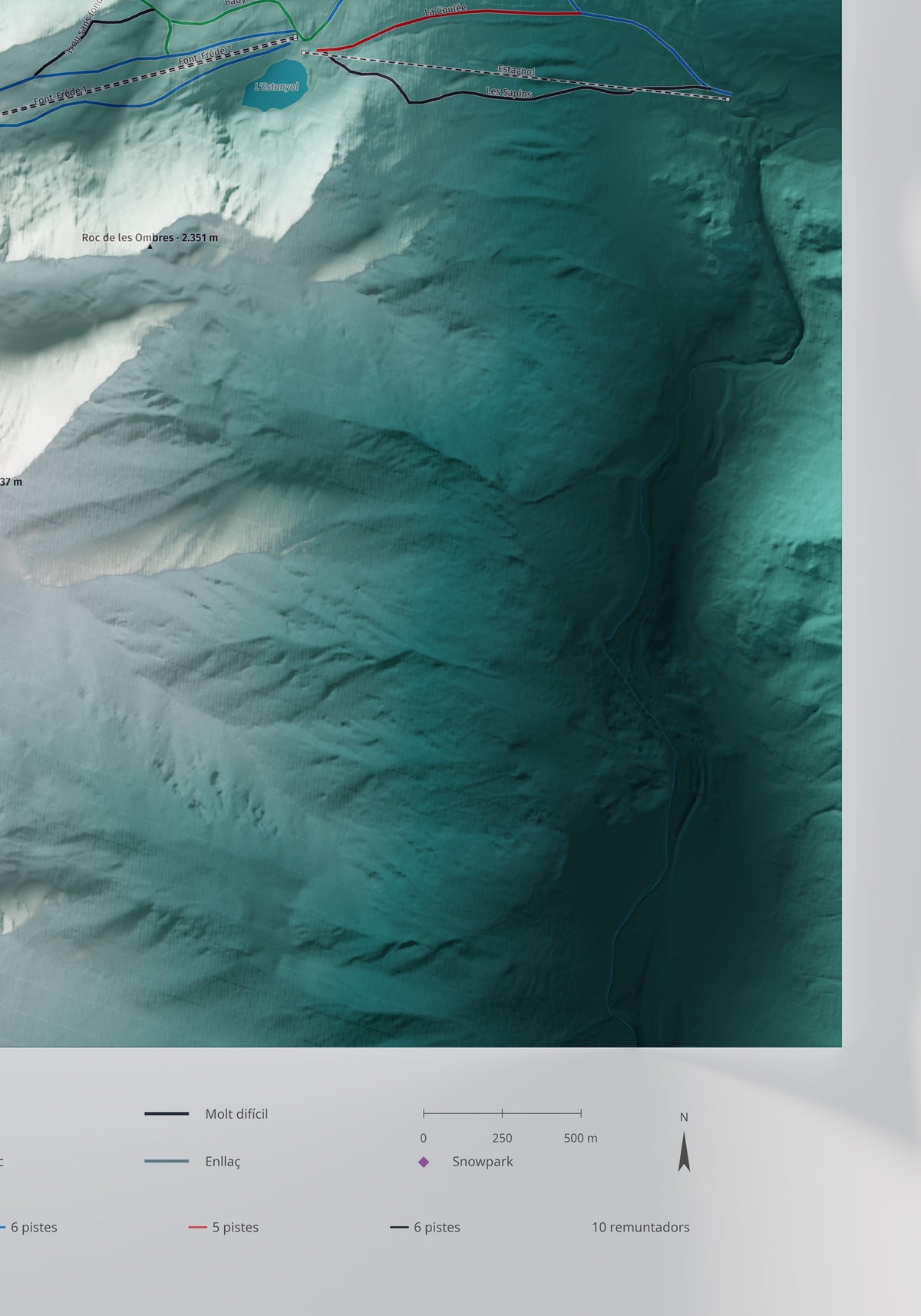 Mapa de pistas de Porté-Puymorens · Alpina · 70 × 100 cm. Detalle del cuadrante inferior derecho.