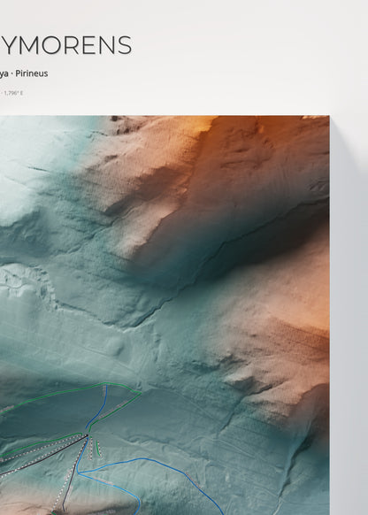Mapa de pistas de Porté-Puymorens · Contrastado · 50 × 70 cm. Detalle del cuadrante superior derecho.