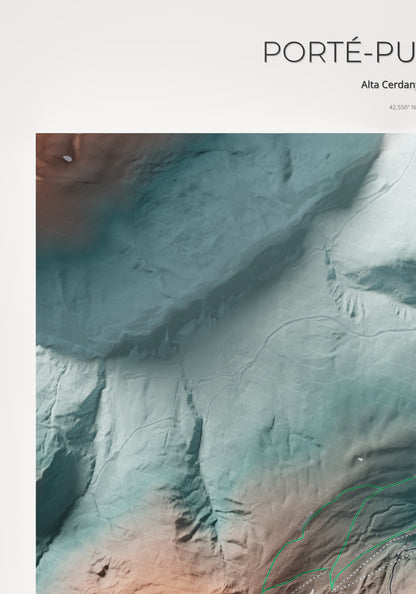 Mapa de pistas de Porté-Puymorens · Contrastado · 70 × 100 cm. Detalle del cuadrante superior izquierdo.