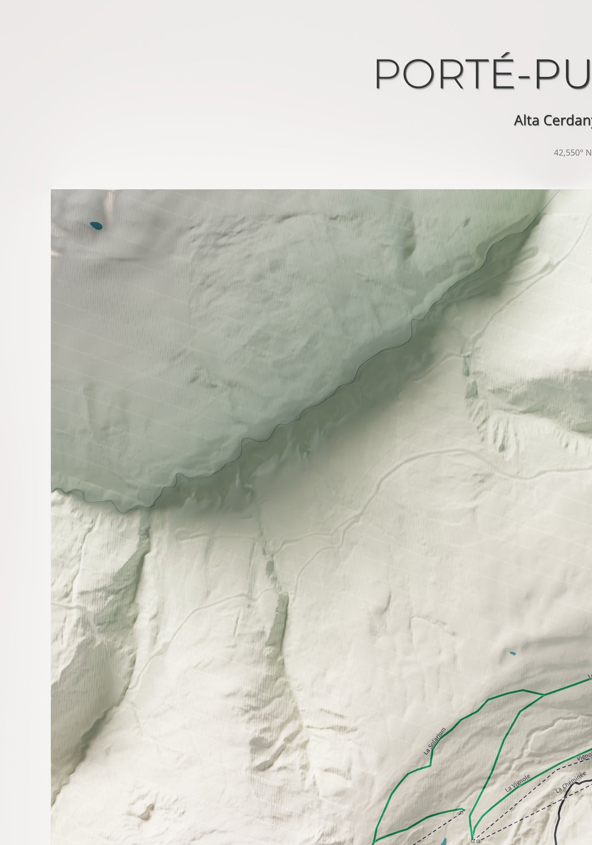 Mapa de pistas de Porté-Puymorens · Cartográfico · 70 × 100 cm. Detalle del cuadrante superior izquierdo.