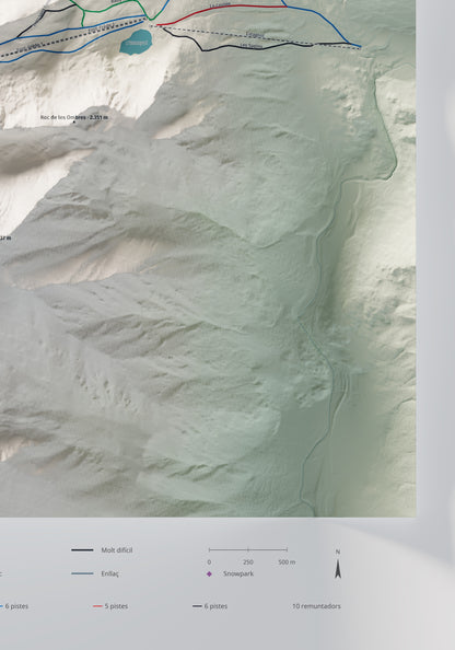 Mapa de pistas de Porté-Puymorens · Cartográfico · 70 × 100 cm. Detalle del cuadrante inferior derecho.