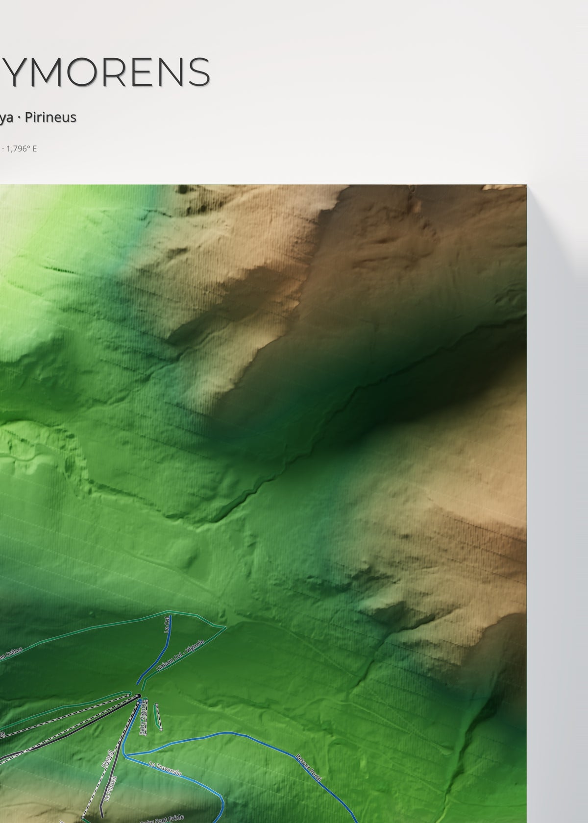 Mapa de pistas de Porté-Puymorens · Clásico · 50 × 70 cm. Detalle del cuadrante superior derecho.
