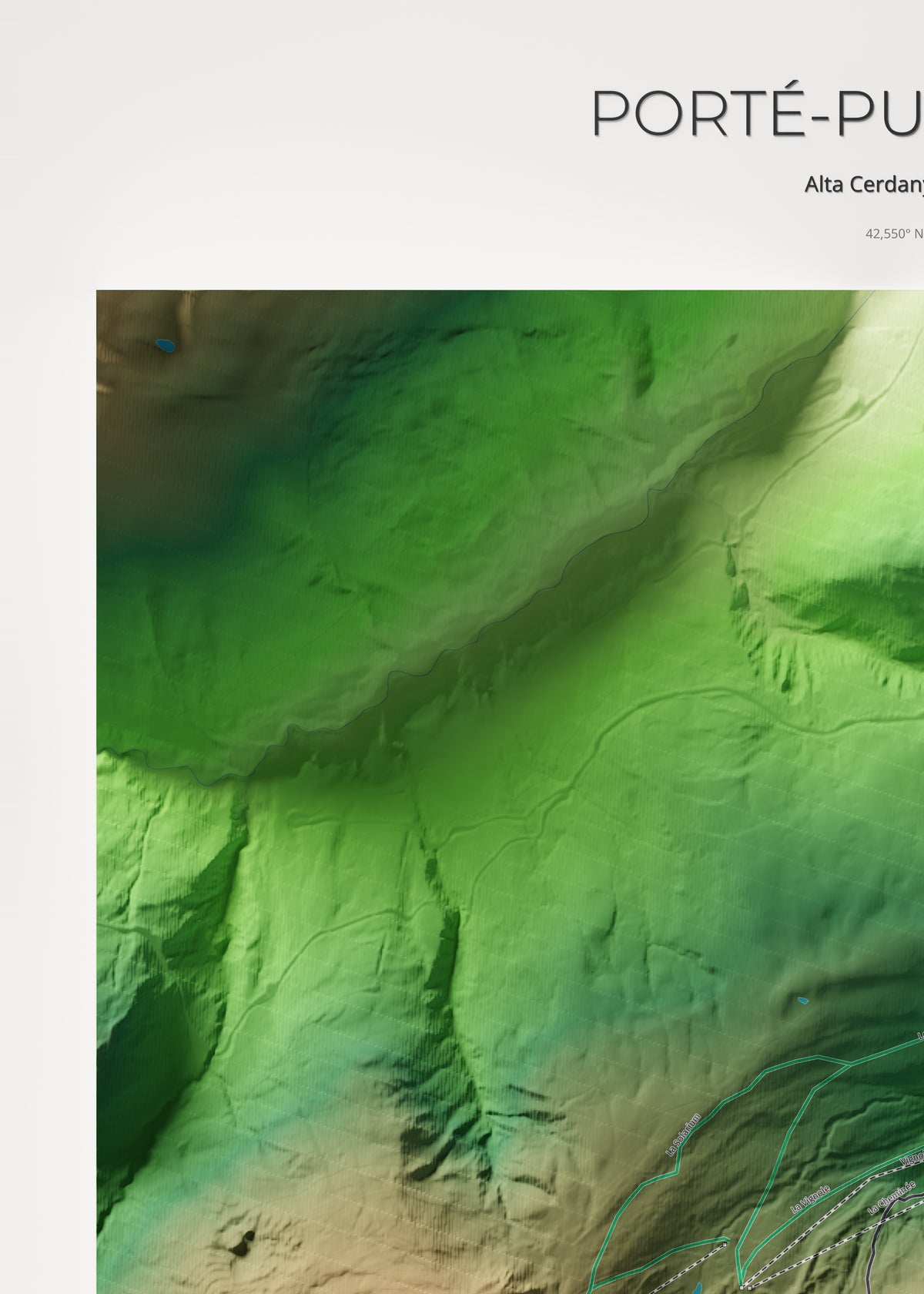 Mapa de pistas de Porté-Puymorens · Clásico · 50 × 70 cm. Detalle del cuadrante superior izquierdo.