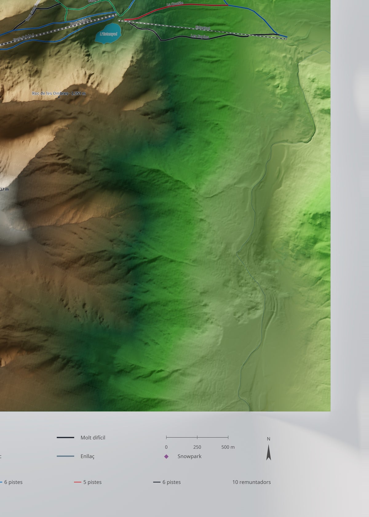 Mapa de pistas de Porté-Puymorens · Clásico · 50 × 70 cm. Detalle del cuadrante inferior derecho.
