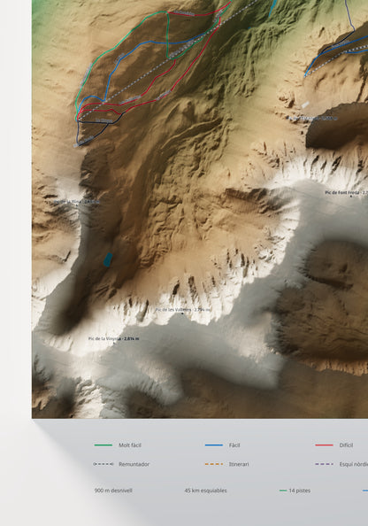 Mapa de pistas de Porté-Puymorens · Clásico · 70 × 100 cm. Detalle del cuadrante inferior izquierdo.