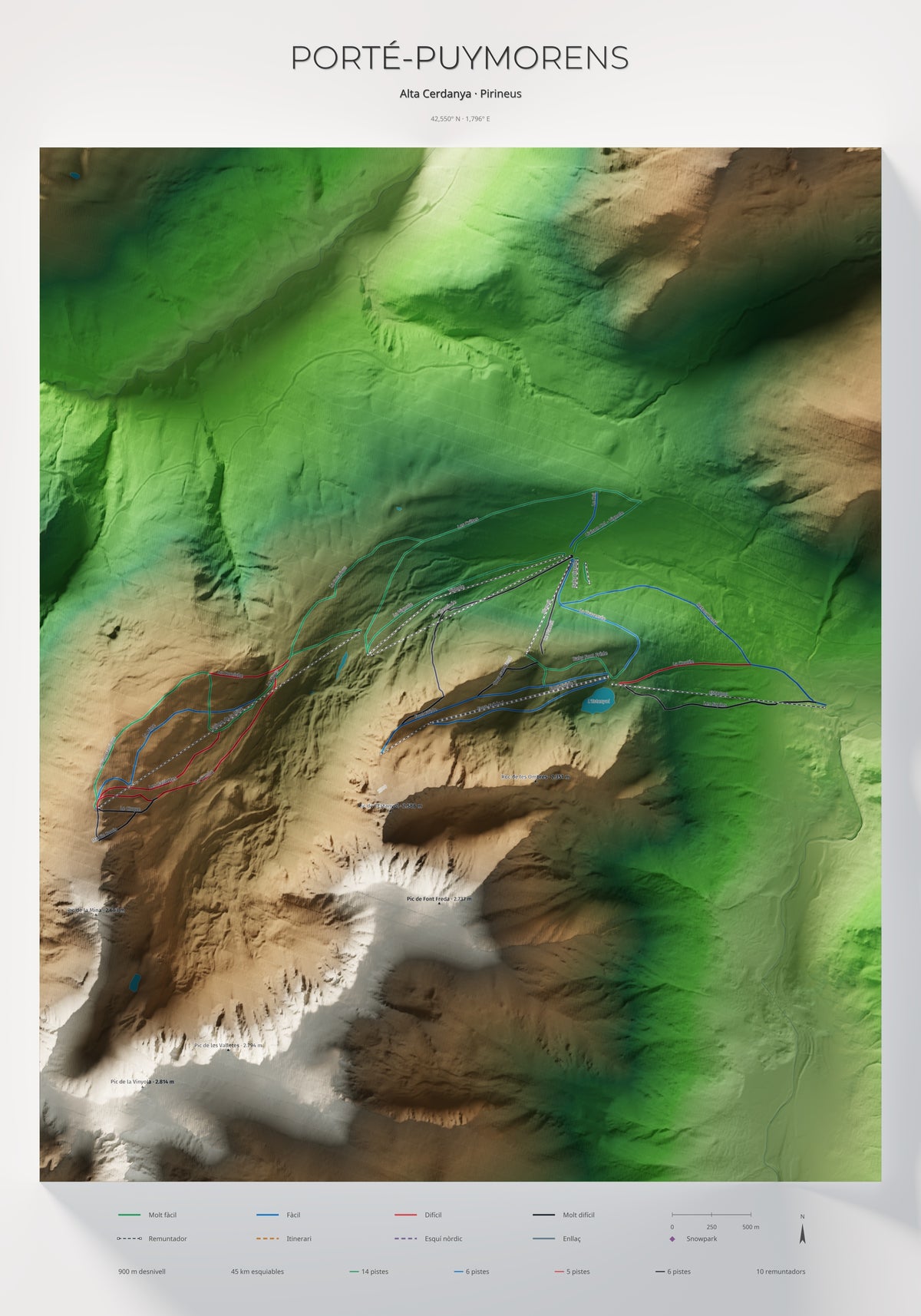 Mapa de pistas de Porté-Puymorens · Clásico · 70 × 100 cm. Lámina completa.