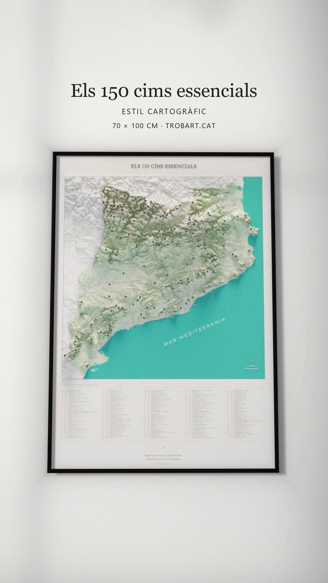 Recorrido del mapa de las 150 cimas esenciales, colores cartográficos. Nuevo reel de 36 segundos.