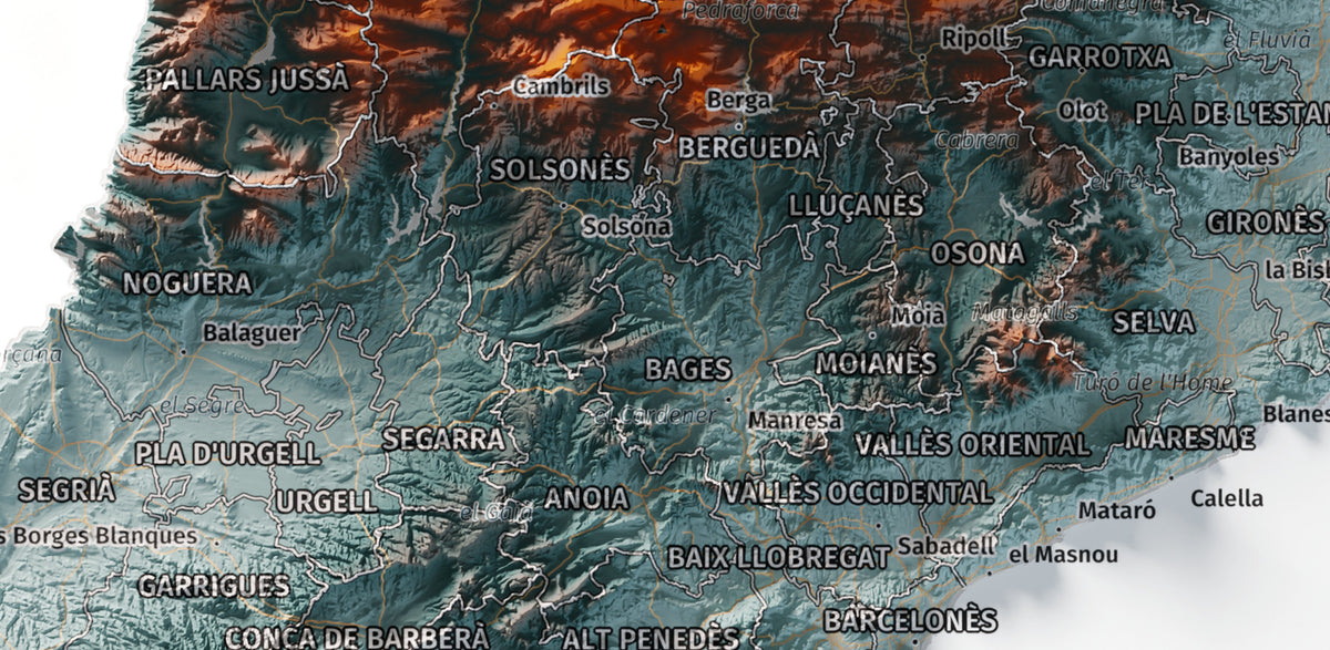 Mapa del relieve de Principat de Catalunya · Contrastado · 21 × 30 cm · Detalle del centro