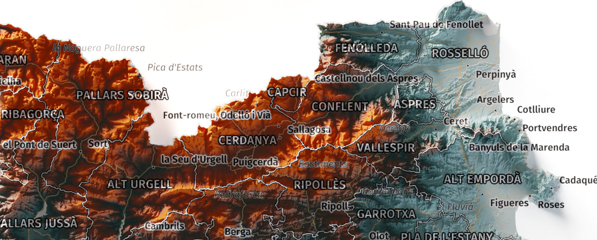 Mapa del relieve de Principat de Catalunya · Contrastado · 21 × 30 cm · Detalle del norte