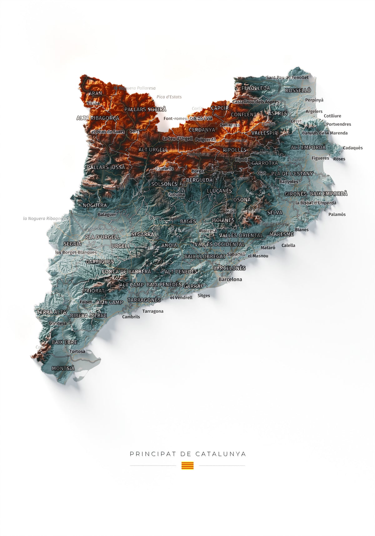 Mapa del relieve de Principat de Catalunya · Contrastado · 21 × 30 cm · Vista completa