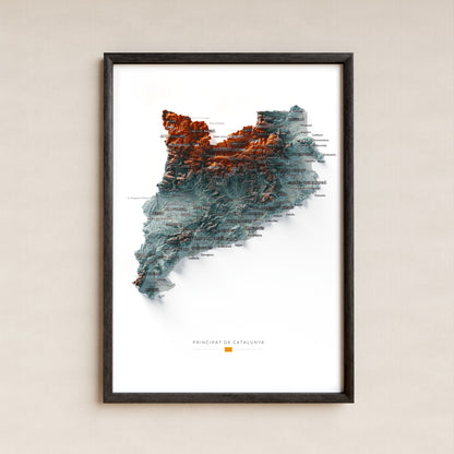 Mapa del relieve de Principat de Catalunya · Contrastado · 21 × 30 cm · Lámina enmarcada