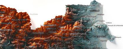 Mapa del relieve de Principat de Catalunya · Contrastado · 30 × 40 cm · Detalle del norte
