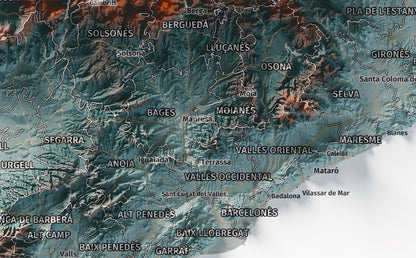 Mapa del relieve de Principat de Catalunya · Contrastado · 30 × 40 cm · Ciudades y límites administrativos