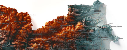 Mapa del relieve de Principat de Catalunya · Contrastado · 50 × 70 cm · Detalle del norte