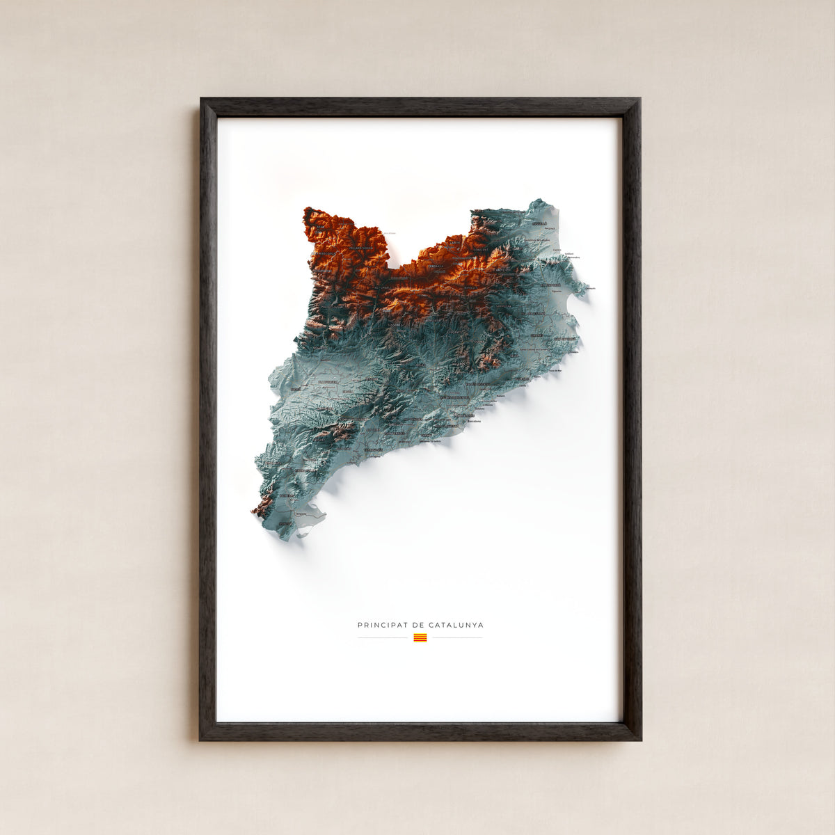 Mapa del relieve de Principat de Catalunya · Contrastado · 61 × 91 cm · Lámina enmarcada