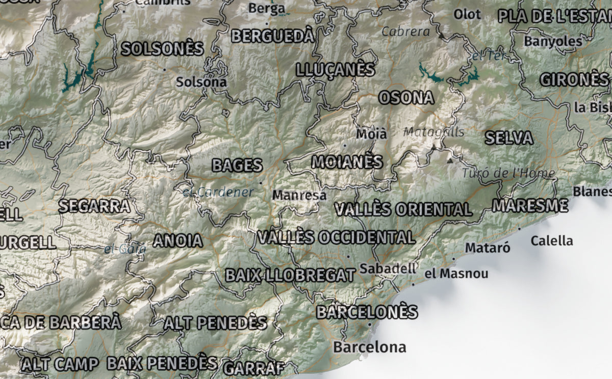 Mapa del relieve de Principat de Catalunya · Cartográfico · 21 × 30 cm · Ciudades y límites administrativos