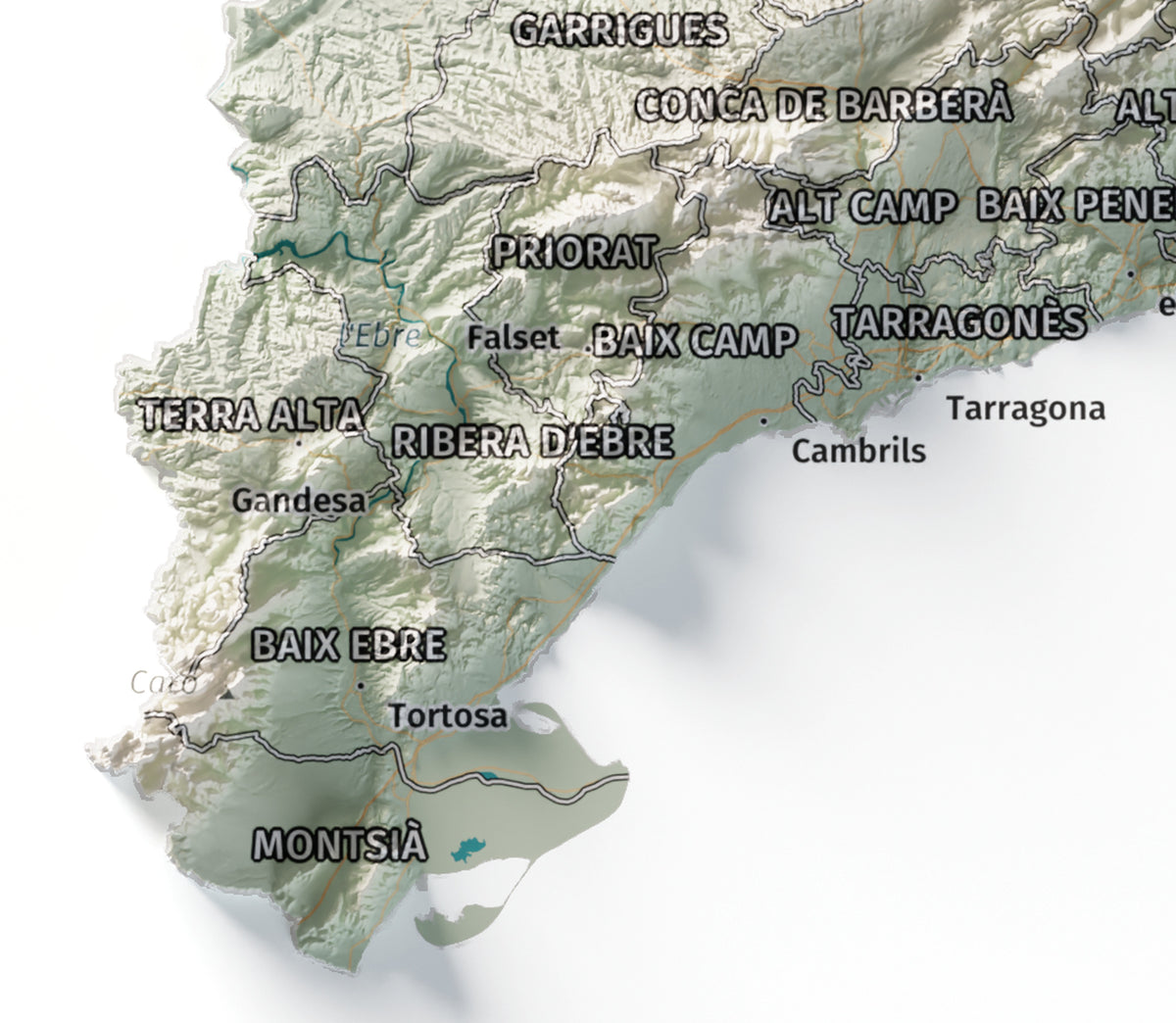 Mapa del relieve de Principat de Catalunya · Cartográfico · 21 × 30 cm · Detalle del sur