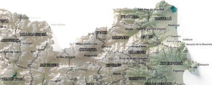 Mapa del relieve de Principat de Catalunya · Cartográfico · 30 × 40 cm · Detalle del norte