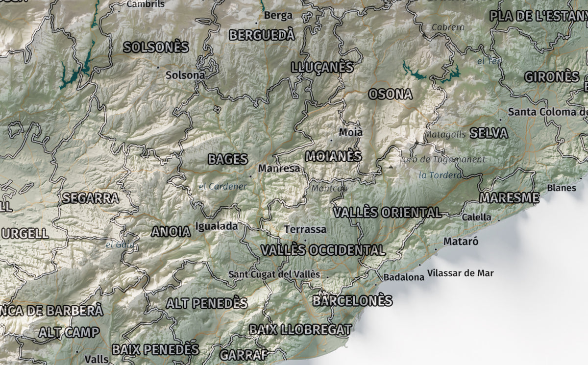 Mapa del relieve de Principat de Catalunya · Cartográfico · 30 × 40 cm · Ciudades y límites administrativos