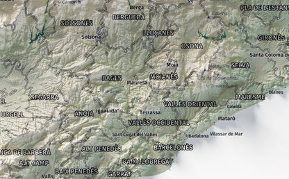 Mapa del relieve de Principat de Catalunya · Cartográfico · 30 × 40 cm · Ciudades y límites administrativos