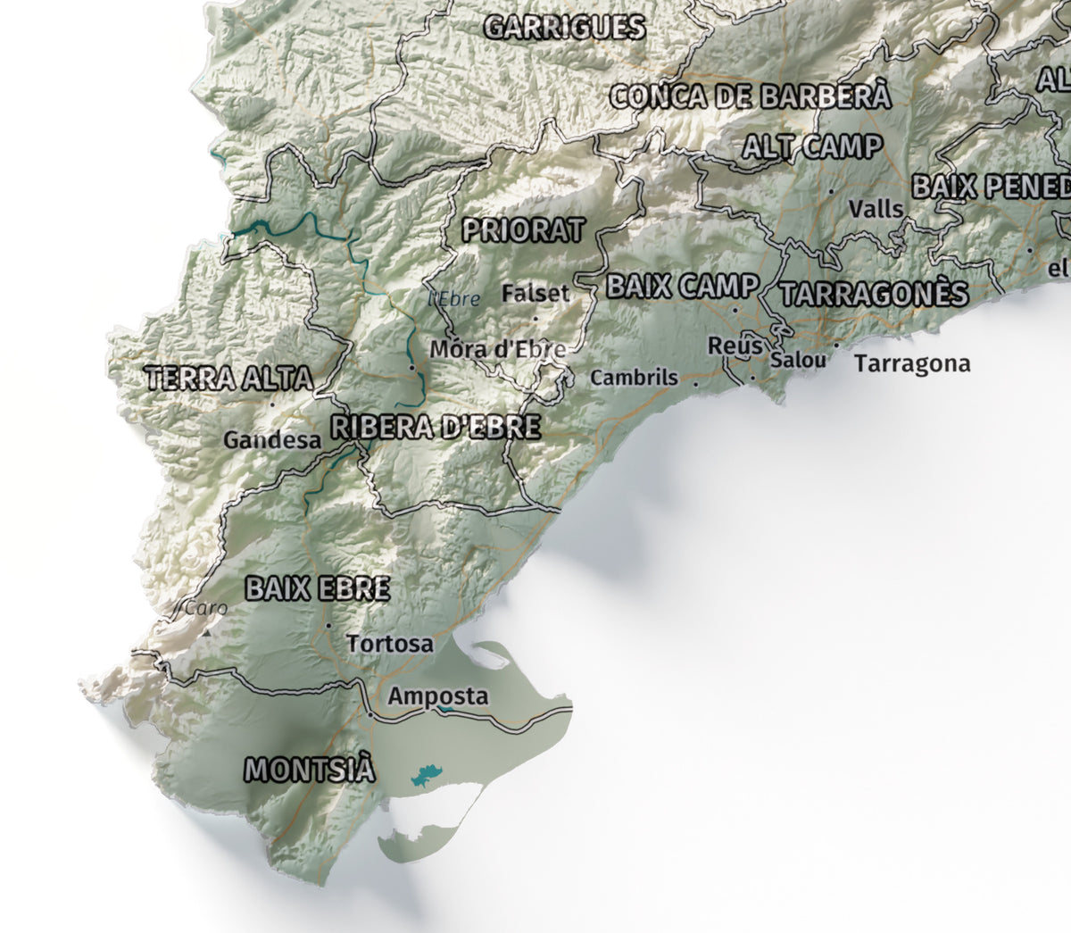 Mapa del relieve de Principat de Catalunya · Cartográfico · 30 × 40 cm · Detalle del sur