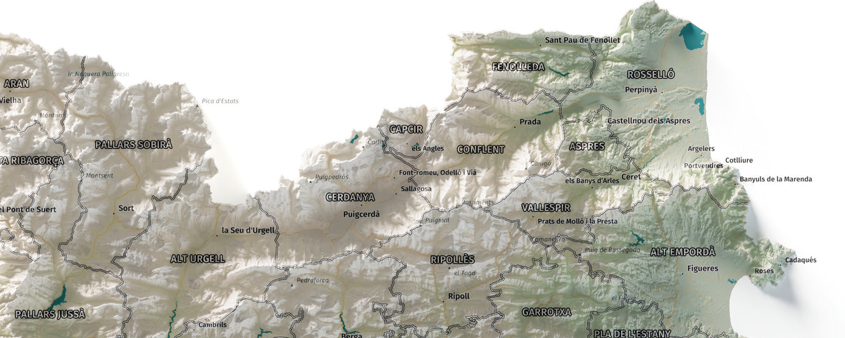 Mapa del relieve de Principat de Catalunya · Cartográfico · 50 × 70 cm · Detalle del norte