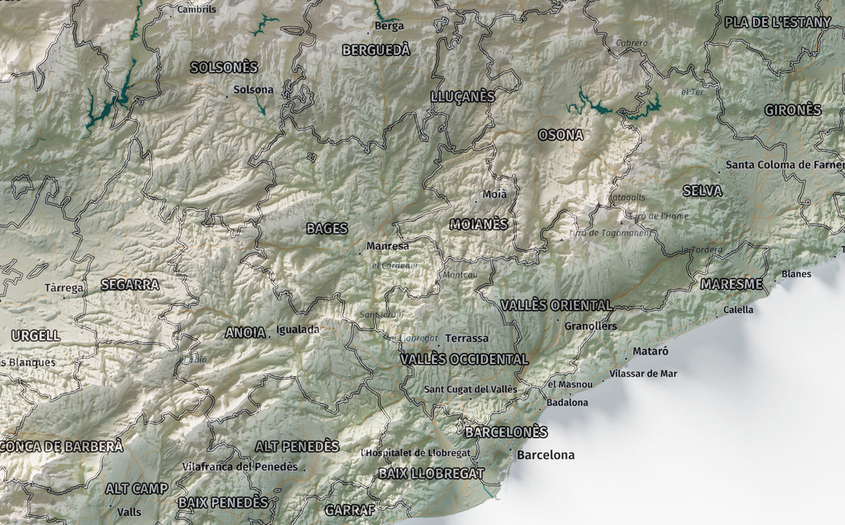 Mapa del relieve de Principat de Catalunya · Cartográfico · 50 × 70 cm · Ciudades y límites administrativos