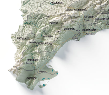 Mapa del relieve de Principat de Catalunya · Cartográfico · 50 × 70 cm · Detalle del sur