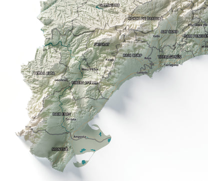 Mapa del relieve de Principat de Catalunya · Cartográfico · 61 × 91 cm · Detalle del sur
