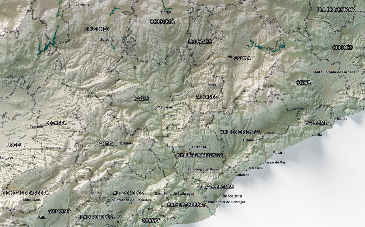 Mapa del relieve de Principat de Catalunya · Cartográfico · 70 × 100 cm · Ciudades y límites administrativos
